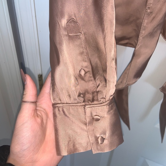 Wilfred Aritzia Long Sleeve Tan Blouse with Tie-up Knot - Picture 8 of 9